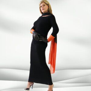 Chic Black and Orange Leather Gloves